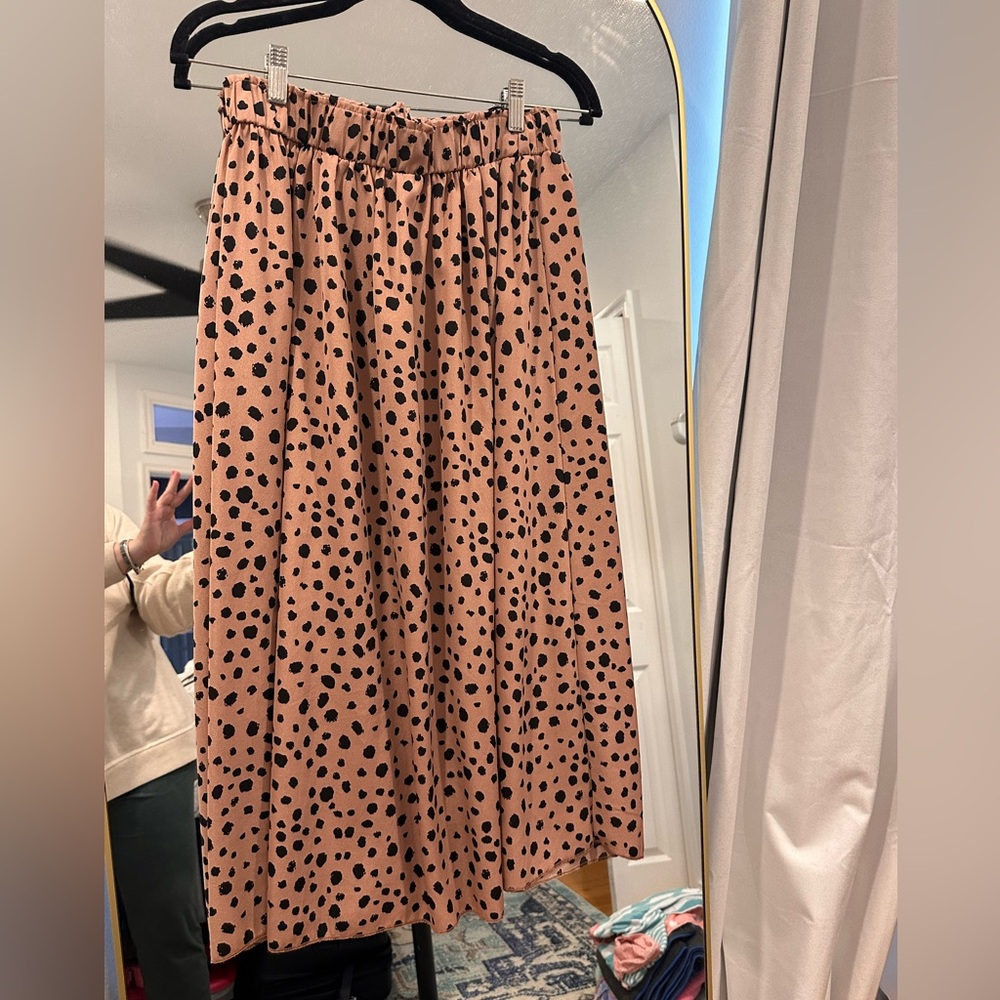 Shein Abstract Polka Dot Midi Skirt XL Blush and Black